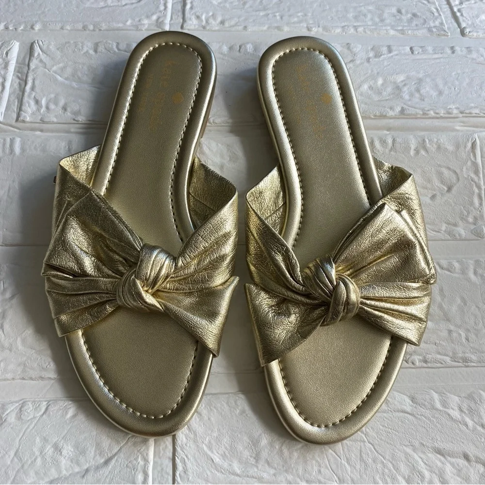 Kate Spade Marcella Metallic Gold Sandal Flats, Upper Leather